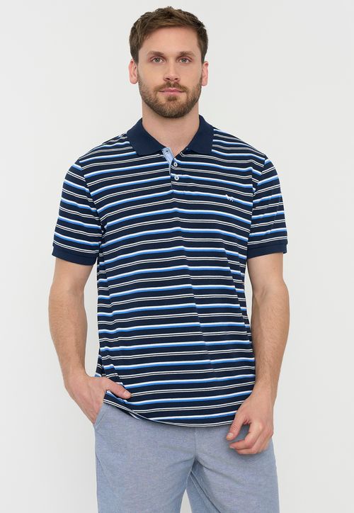 Polera Hombre Piqué Rayas Navy
