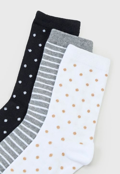 Calcetines Mujer Tripack Largos Mix Blanco/Negro/Gris