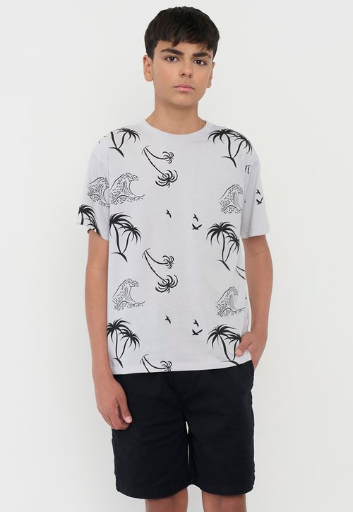 Polera Niño Teen Manga Corta Full Texto Gris