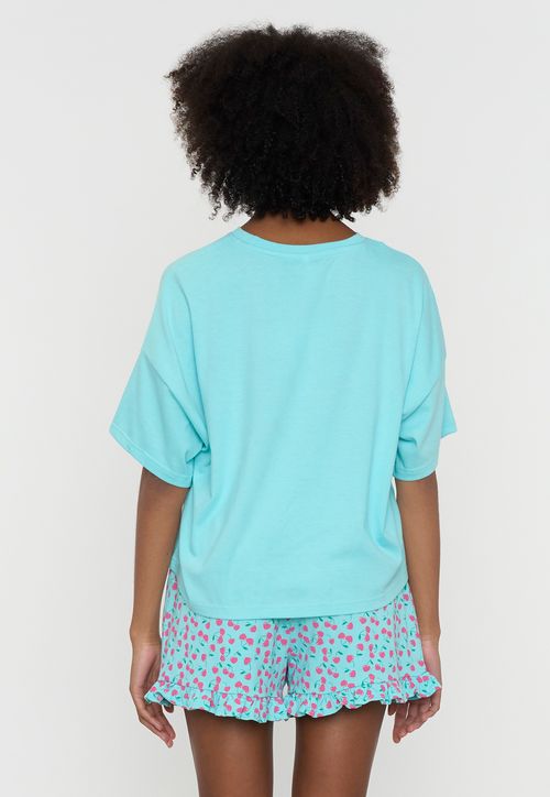 Pijama Mujer Corto Oversize Vuelos Menta Guindas