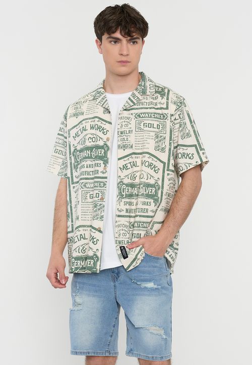 Guayabera Hombre Viscosa Lino Ecru