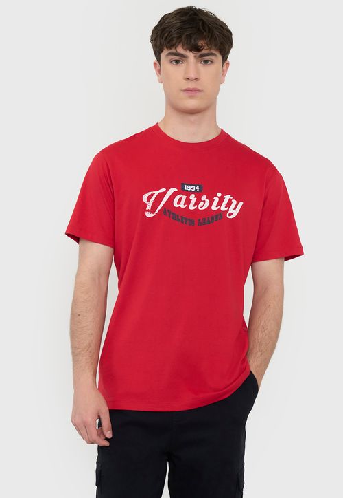 Polera Hombre R-Neck Print Rojo