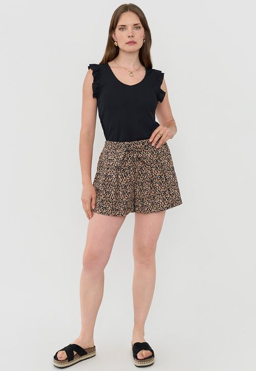 Short Mujer Fluido Cinturón Animal Print Café