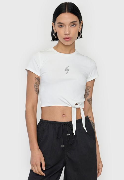 Polera Mujer Manga Corta Nudo Blanco