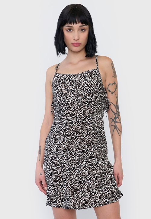 Vestido Mujer Corto Amarras Laterales Animal Print Negro