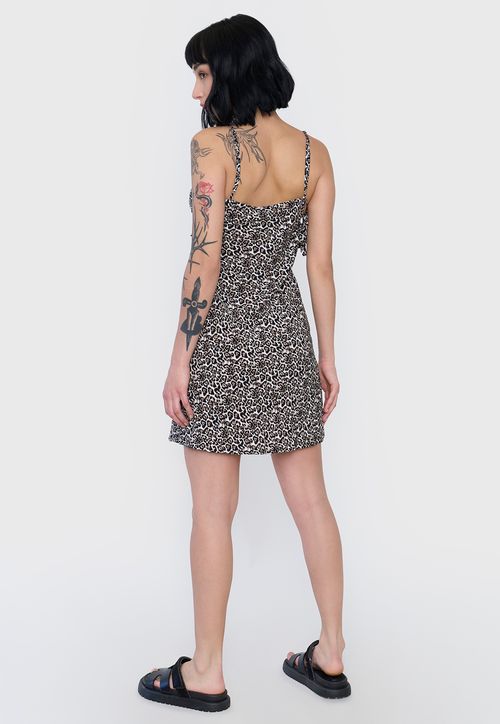Vestido Mujer Corto Amarras Laterales Animal Print Negro