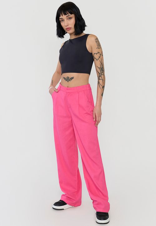 Pantalón Mujer Lino Sastrero Fucsia