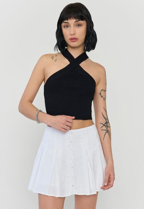 Peto Mujer Tejido Cuello Cruzado Negro