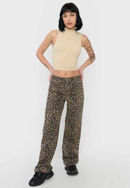 Jeans Mujer Fit Noventero Animal Print Café