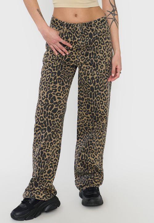 Jeans Mujer Fit Noventero Animal Print Café