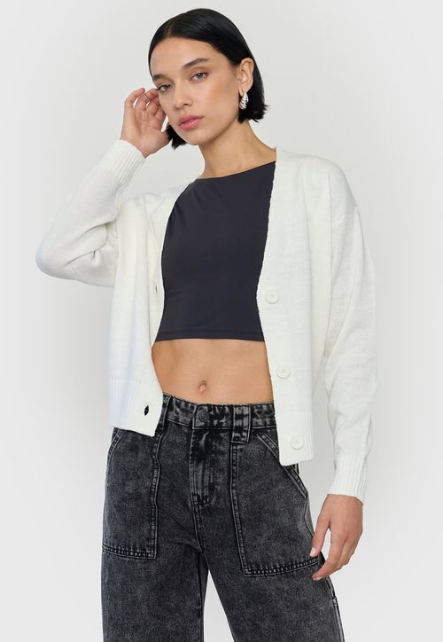 Sweater Mujer Cárdigan Regular Ecru