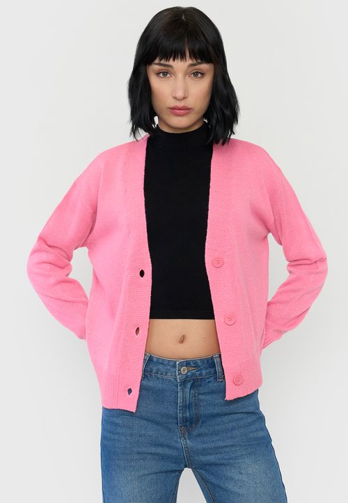 Sweater Mujer Cárdigan Regular Rosado