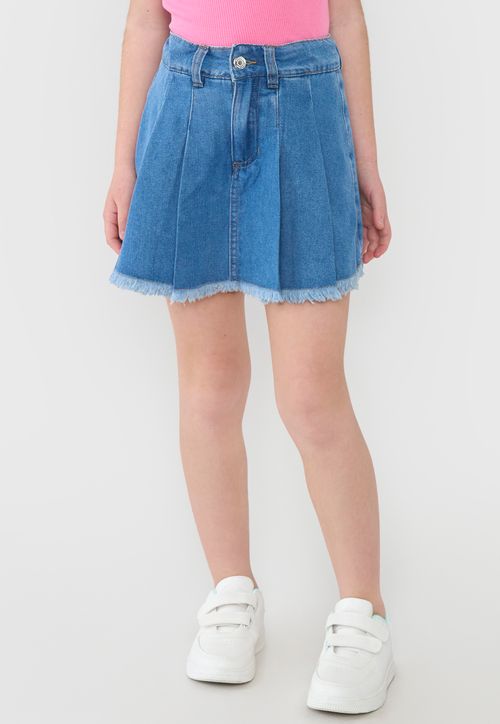 Falda Short Niña Kids Plisada Azul Medio