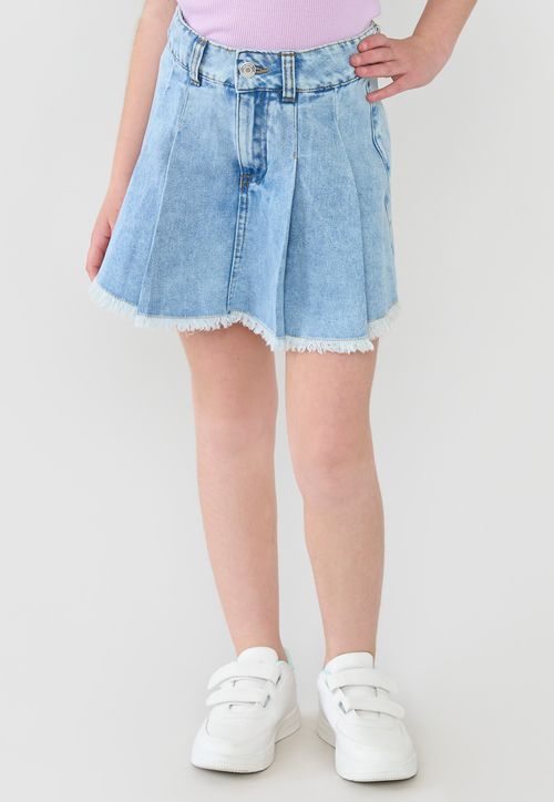Falda Short Niña Kids Plisada Azul Claro