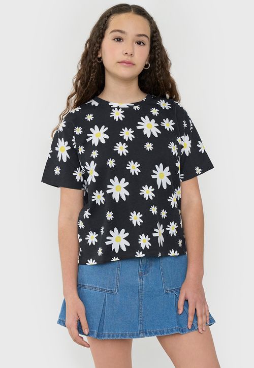 Polera Niña Teen Manga Corta Full Negro