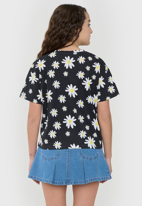 Polera Niña Teen Manga Corta Full Negro