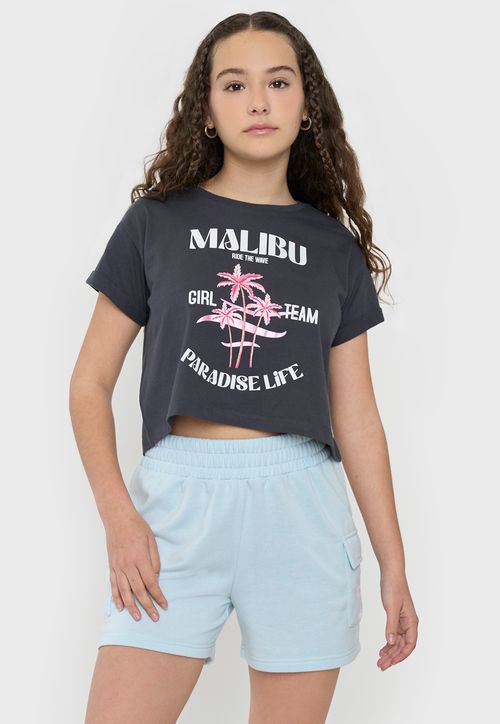 Polera Niña Teen Manga Corta Fun Gris Oscuro