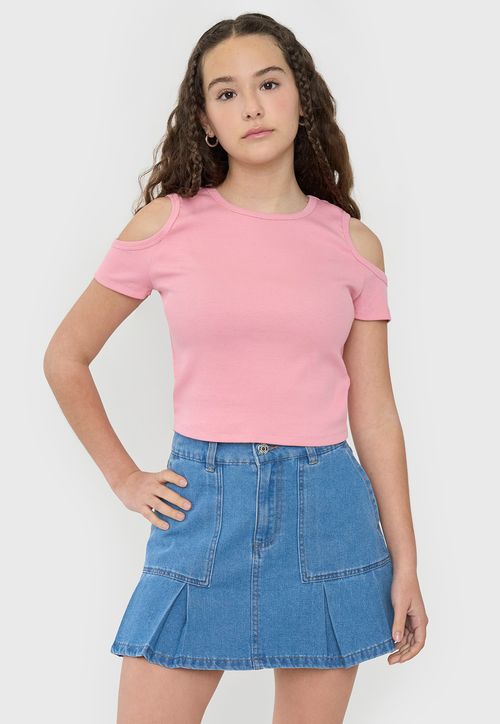 Polera Niña Teen Manga Corta Rib Rosado