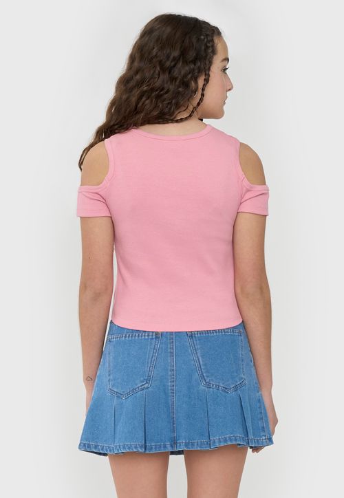 Polera Niña Teen Manga Corta Rib Rosado