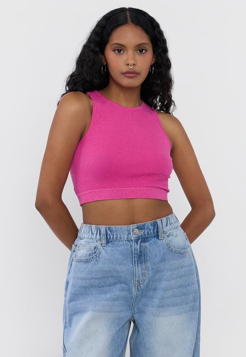 Peto Mujer Sin Mangas Brillos Rosado