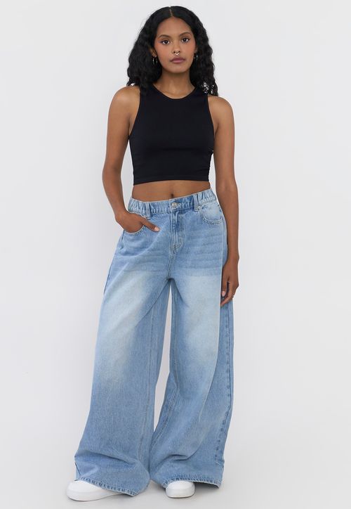 Jeans Mujer Extra Wide Leg Fit Azul Claro