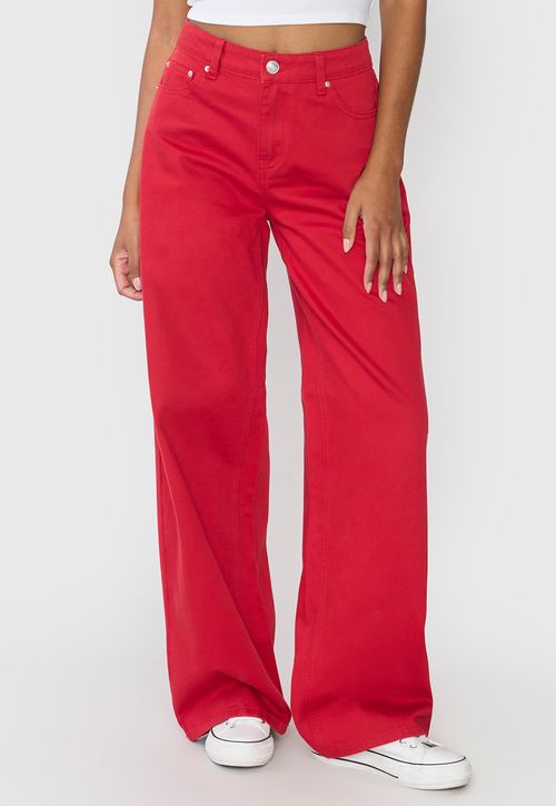 Jeans Mujer Wide Leg Fit Rojo