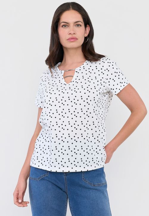 Polera Mujer Escote Aplicación Metálica Ecru