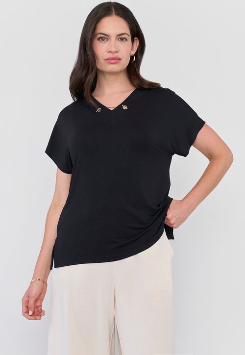 Polera Mujer Escote Negro