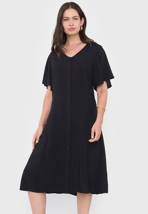 Vestido Mujer Largo Botones Negro