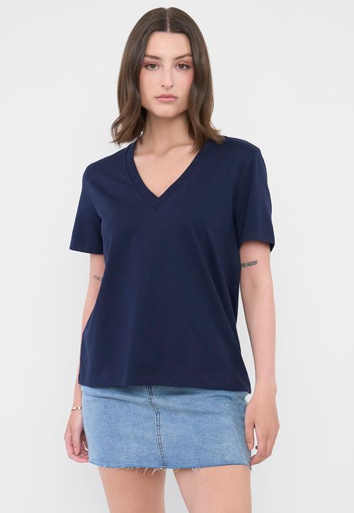 Polera Mujer V-Neck Esencial Azul