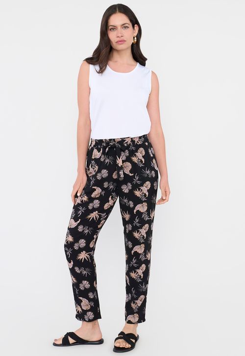Pantalón Mujer Lazo Print Hojas Negro