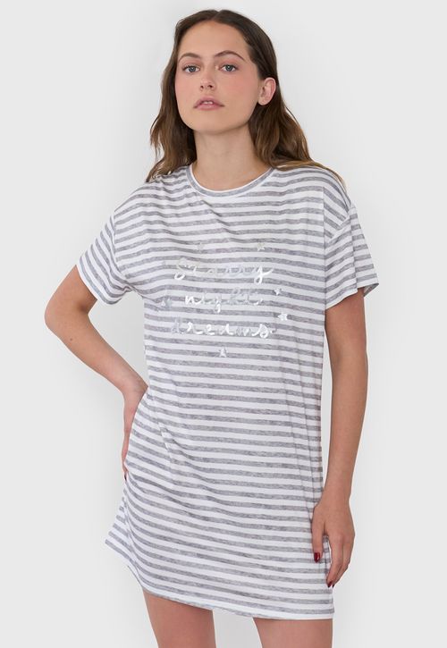 Camisa de Dormir Mujer Poliéster Rayas Gris