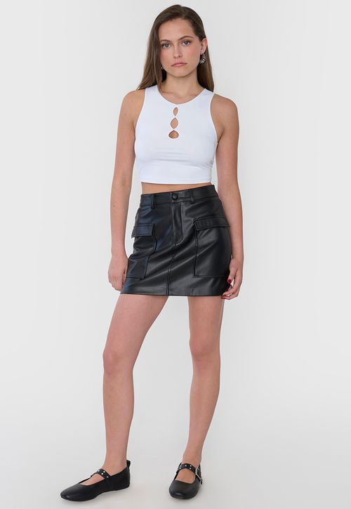 Falda Mujer Cargo Ecocuero Negro