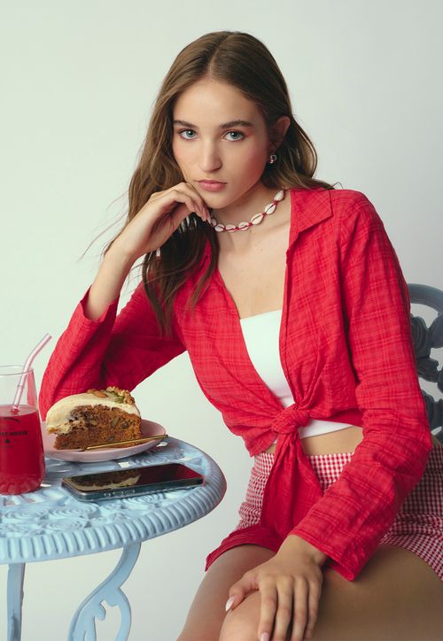 Blusa Mujer Camisera Amarras Rojo