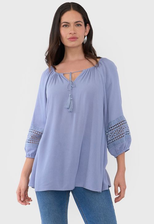 Blusa Mujer Manga 3/4 Celeste