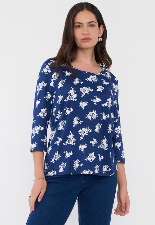 Polera Mujer Manga 3/4 Focal Print Navy