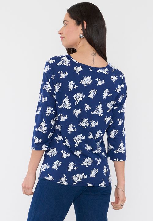 Polera Mujer Manga 3/4 Focal Print Navy