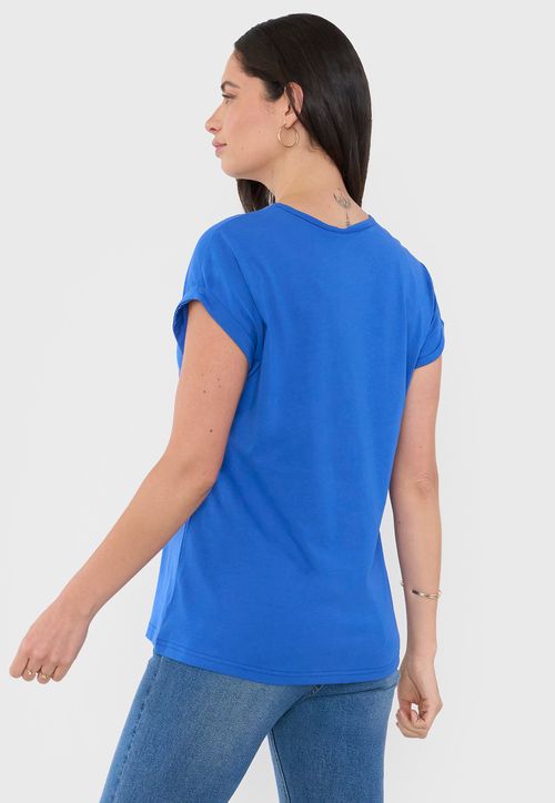 Polera Mujer Azul M/C Focal Print