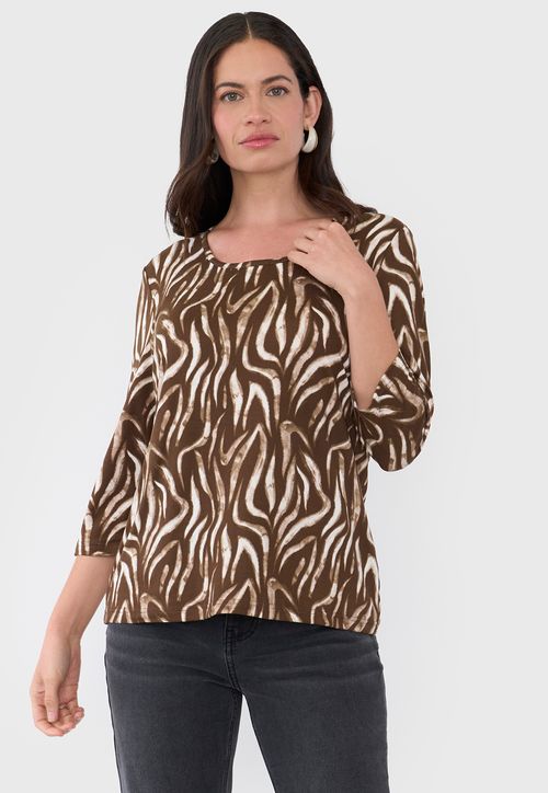 Polera Mujer Manga 3/4 Focal Animal Print Beige