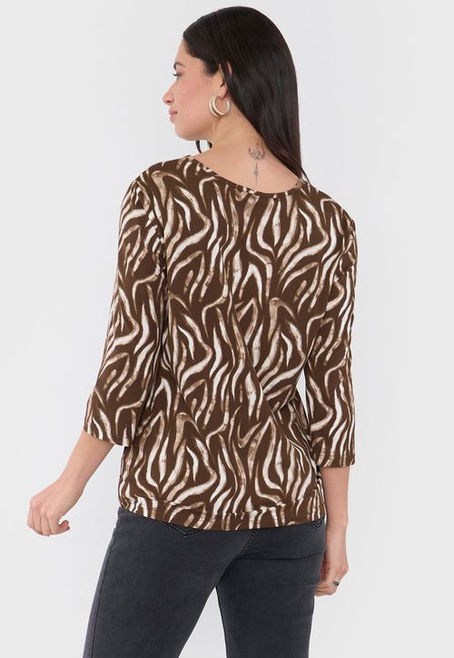 Polera Mujer Manga 3/4 Focal Animal Print Beige