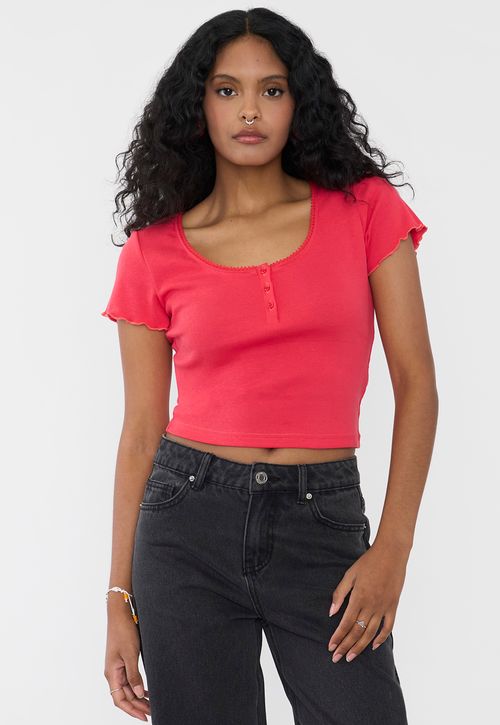 Polera Mujer Botones Rojo