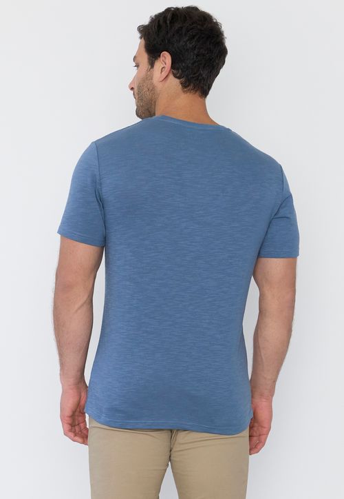 Polera Hombre Slub Bolsillo Celeste