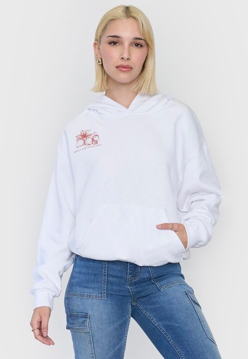 Polerón Mujer Hoodie Print Ecru
