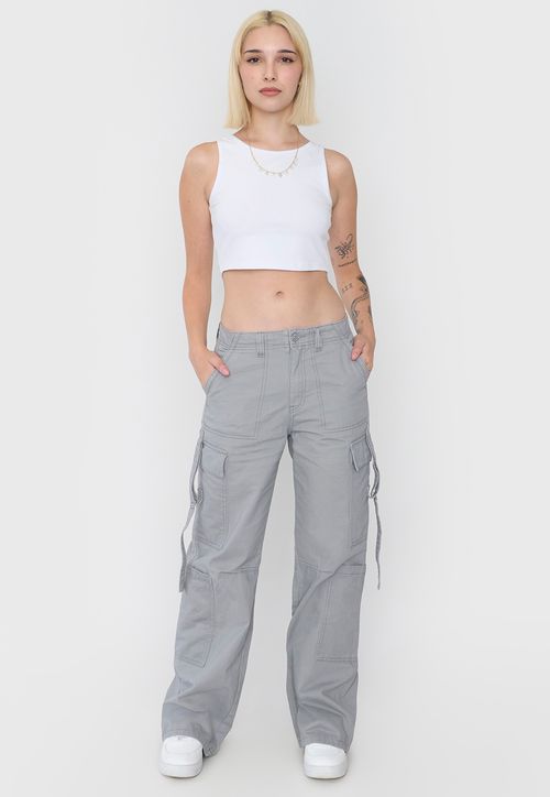 Pantalón Mujer Gris Doble Cargo
