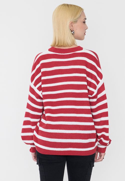 Sweater Mujer Líneas Blanco/Rojo
