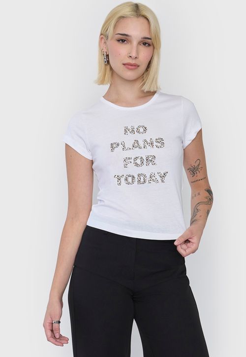 Polera Mujer Manga Corta Lettering Ecru