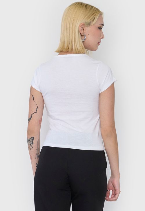 Polera Mujer Manga Corta Lettering Ecru