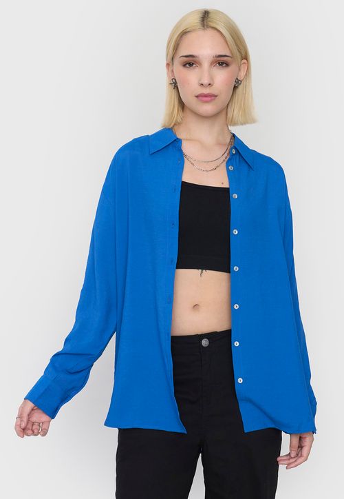 Blusa Mujer Camisera Celeste