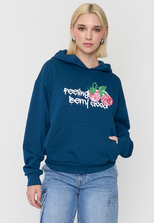 Polerón Mujer Hoodie Print Azul