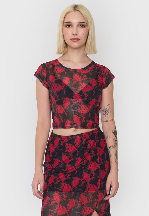 Polera Mujer Malla Manga Corta Rojo